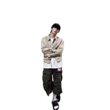 Advbridge classy outfits men Japanese Retro Plaid Double-Sided Workwear Jacket Men's High Street Oversize Fashion Handsome Khaki Coat Fashion