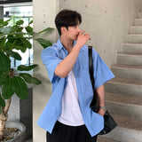 guy outfits 2024 Summer Men's Solid Color Short-Sleeved Shirt Casual Korean Casual Shirt Jacket