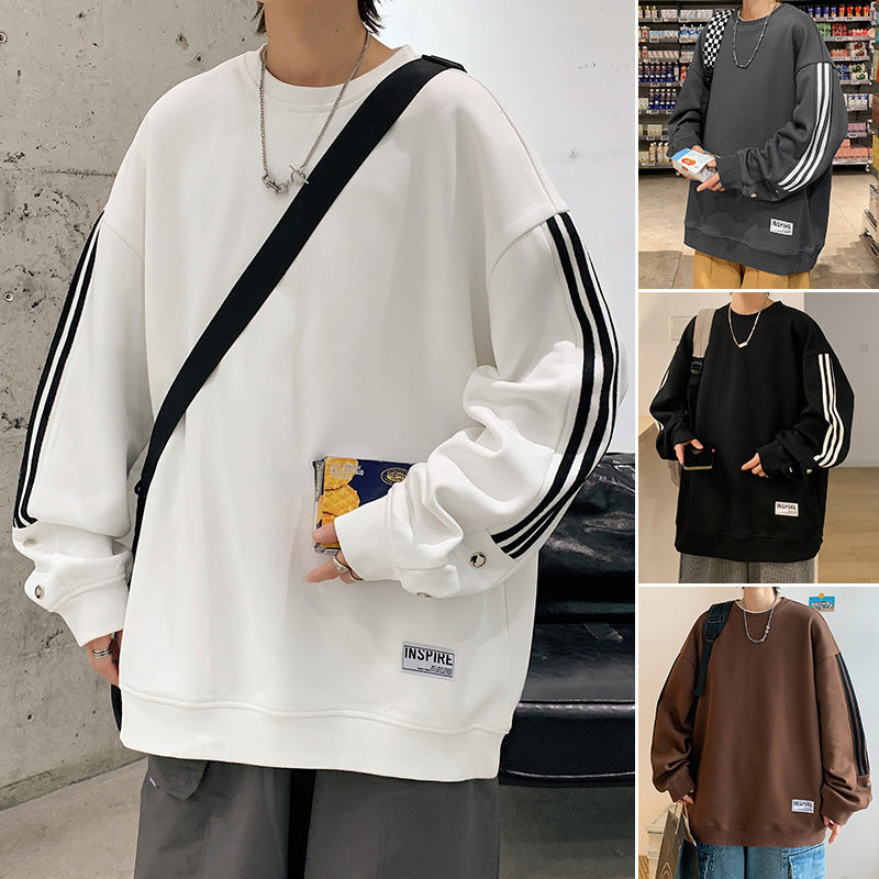 fall outfits men American Sweater Men's 2024 Spring and Autumn High Street Loose Youth Fashion Couple Wear Casual Student Top Fleece-lined