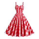 strawberry shortcake costume women Cosplay Hepburn Style Retro Fresh Holiday Barbie Pink Plaid Striped Sling High Waist Mid-Length Dress Cotton Hallowee