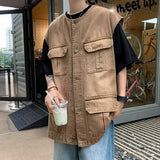 masc outfits Retro Multi-Pocket Workwear Vest Men's Japanese Style Loose National Fashion Functional BF Style Casual Waistcoat
