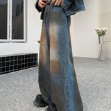 frat outfits American Style Waste Soil Denim Jacket Men's Japanese Retro Loose Straight Washed Distressed Denim Trousers Suit