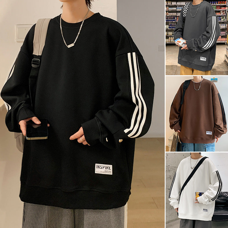 fall outfits men American Sweater Men's 2024 Spring and Autumn High Street Loose Youth Fashion Couple Wear Casual Student Top Fleece-lined