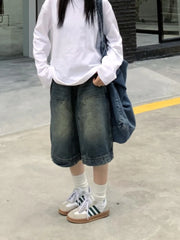 Advbridge Y2k Vintage Baggy Jorts Women Wide Leg Five Points Jeans Korean Streetwear Casual Oversize Washed Denim Shorts Summer