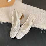 ADVBRIDGE  -  Spring Summer Luxury Designer Sandals Women Lace Mesh Square Toe Shallow Slingback Mule Shoe Slip On Heel Pumps Dress Mujer