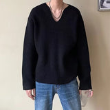 Advbridge 2025 Spring Fall Casual Mens Knit Jumper Tops Long Sleeve V Neck Knitted Sweaters Men Vintage V Neck Slim Fit Knitting Pullovers