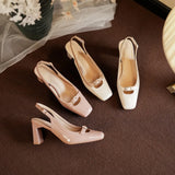 ADVBRIDGE  -  Designer Sandals Women Pumps French Women's Shoes Beige Square Toe High Heels Single Shoes Mary Sandals Sandalias De Mujer