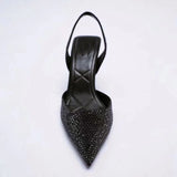 Advbridge pointed toe glod/blue crystal sandals women sexy backsling glitter party shoes big size cutout high heels sandalias mujer