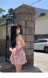 Advbridge Summer Women Sleeveless Sweet Pink Print Beach Dress Female Slim Holiday  Halter Mini Dress Tierred Birthday Party Dress