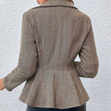 Advbridge Long Sleeve Winter Turn Down Collar Jacket Casual Jacquard Irregular Ruffle Hem Blazer Women Buttoned Slim Autumn Coats s