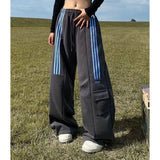 Advbridge Women Streetwear Sweatpants American Retro Striped Loose Wide Leg Pants Casual Female Large Pocket Cargo Trousers New