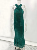 ADVBRIDGE  -  Party Dresses For Women Sexy Sequin Night Robe Off Shoulder Sleeveless Bodycon Evening Maxi Dress Clothing New Year Dress
