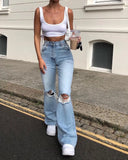 Advbridge  -  New High Waist Ripped Boot Cut Jeans For Women Fashion Stretch Knee Ripped Denim Flared Pants Casual Female Trousers S-2XL