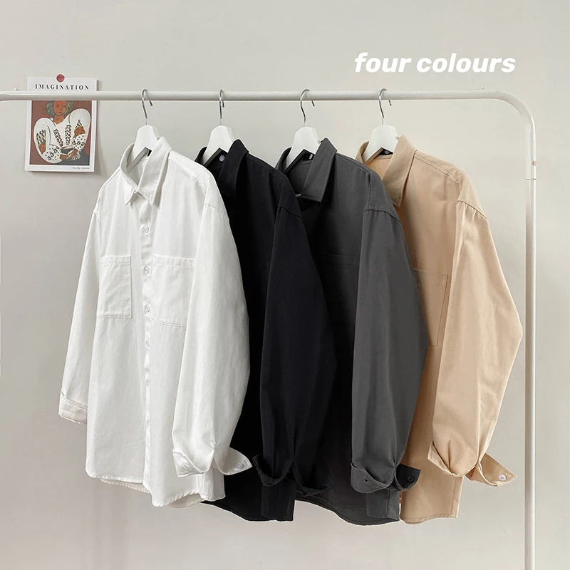 Advbridge -  2024 Spring Autumn Men Fashion Clothing Solid Color Pockets Shirts Mens Casual Long Sleeve Shirt Male Oversize Loose Blouse H764