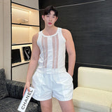 Advbridge Niche Design Men's Tank Tops Round Neck Sleeveless Hollow Out Knitting Vest Casual Male Clothing Summer New 2024