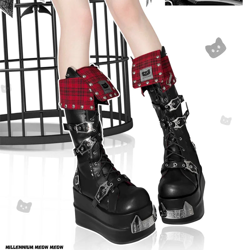 Advbridge Harajuku Cat Gururu Original Y2k Subculture Thick Bottom Knight Fashion Boots Lolita Retro Girl Boots