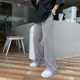 ADVBRIDGE  -  Summer Pleated Pants Men Fashion Casual Plaid Pants Men Streetwear Korean Loose Straight Ice Silk Pants Mens Plus Size Trousers