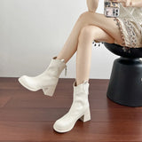 ADVBRIDGE  -  Real Leather Retro Women's Boots Versatile New Chelsea Chimney V-neck Short Leather Shoes for Womens Thick and Slim Heels Boots