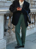ADVBRIDGE  Vintage Winter New Flocking Dark Green High Waist Straight Leg Jeans Women Korean Fashion Plain Denim Trousers with Pocket Pants