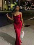 Advbridge  Elegant Satin Backless Maxi Dress For Women Gown Summer Spaghetti Strap Sleeveless Party Long Dress Vestido Robe Femmes