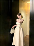 ADVBRIDGE  -  Spring Summer 2025 Pink Elegant Evening Woman Dress French Bow Pleated Square-Collar Length Dresses Abend Kleider New Vestidos