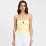 Advbridge  Solid Wrapped Chest Metal Decoration Bare Back Super Short Top Shrink Fold  Agate Sleeveless One Line Shouler Vest