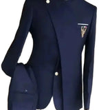 Advbridge Navy Blue Men's Suits Single Breasted Stand Lapel Blazer African Style Formal Occasion Party 2 Piece Jacket Pants Costume Homme