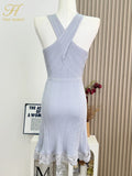 ADVBRIDGE  -  Elasticity Office Casual Party Pencil Sheath Dress Women's Simple Lace Splicing Cross Bodycon Knitted Dresses