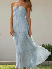 Advbridge Backless Sexy Summer Dress for Women Off Shoulder Halter Long Dress Green V Neck Holiday Beach Sundress Party Boho Dress