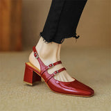 Advbridge Summer Sandals Mary Jane Shoes Square Toe High Heels Cover Toe Back Strap Roman Sandals for Women Split Leather Women Sandals