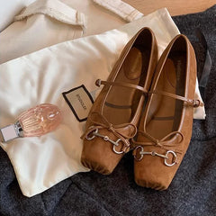 Advbridge Women Pumps Square Heels New Fashionable French Style Girl Bow Versatile Pig Nose Princess Single Shoes Woman Shoe Brown