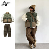 Advbridge Harajuku Street Set Men Women Yama Style Patchwork Thickened Parka Washed Loose Casual Cargo Pants Retro Unisex Baggy Warm Suit