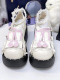 Advbridge Japanese Kawaii Lolita Mary Janes Shoes Women Heart-shape Vintage Sweet Pumps Shoes Female Cross-tied Elegant Fashion Shoes