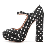 Advbridge Front Strap Platform Polka dot Pumps Women Cool Round Tip High Block Heel Shoes Summer Party Girl's Lolita Patent Leather Pump