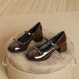 Advbridge New Designer Round toe bowtie mary janes pumps women thick high heels lolita shoes ankle strap japanned leather talons femmes
