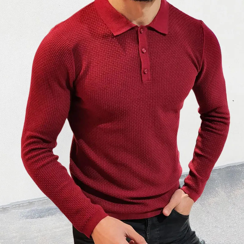 Advbridge Men's Clothing Fashion Solid Collar Button Social Sweater Streetwear Winter Long Sleeve Rib Top Autumn Slim Knitted Shirts