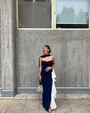 ADVBRIDGE  -  Elegant Patchwork Lotus Leaf Edge Dress Chic Scarf Collar Slim Fit Open Fork Sleeveless Gown New Lady Summer Party Club Vestidos
