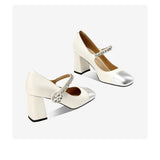 Advbridge 2025 autumn new leather sweet shallow mouth square head diamond chunky heels Mary Jane high heels fashion women's shoes