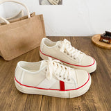 ADVBRIDGE  -  New Women Colorblock Vulcanized Canvas Sneakers Flat Sole Lace-Up Soft Comfort Latex Cushion Summer Student Casual Shoes