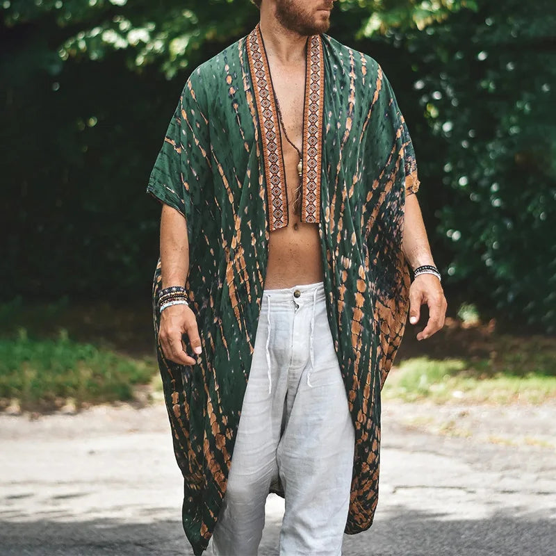 Advbridge Men's Long Cardigan Hollowed Out Beach Holiday Long Cardigan Spring/Summer Thin Men's Sun Protection Shirt Fringe Long Cardigan