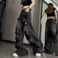 Advbridge 2024 Black Ripped Jeans Women Harajuku Gothic Jeans Baggy Denim Pants Korean Streetwear Casual Trousers Hip Hop Hole Jeans Pants
