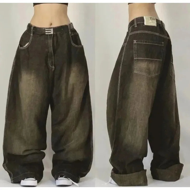 Advbridge 2024 New Fashion Popular Grey Washed Exaggerated Baggy Jeans Y2K Street Vintage Hip-hop Punk Style High Waist Wide Leg Pants