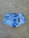 Advbridge High Waist Slim Mini Shorts for Women Y2K Sexy Girl Short Pants Harajuku Gothic Letter Print Retro Baggy Denim Shorts Streetwear
