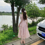 Advbridge Summer Chiffon Fairy Dress Women Solid Elegant Party Midi Dress Female Casual Sweet Korean Fashion Pink Dress New Clothes