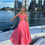 ADVBRIDGE  -  Women Pink Flower Applique Cropped Top Set 2025 Spring Summer Fashion High Waist Long Skirt 2 Piece Suit Vocation Beach Outfit