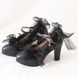 Advbridge French Vintage Gothic Lolita Girl Shoes Cosplay Pointed Sandals Lace Flower Ruffle Bowknot Cameo Fashion 8cm High Heel Shoes