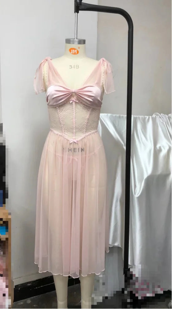 ADVBRIDGE  -  Beauty Back Nightgowns Women Sleepwear Sexy Lingerie V-neck Suspender Nightdress Female Slim Waist Thin with Chest Pad Nighties