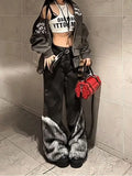 Advbridge Black Frayed Straight-leg Jeans Fashion High Street Trendy Straight Jeans Harajuku Style Hip Hop Y2k Trousers Baggy Jeans