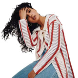 Advbridge 2024 Amazon Cross-border New Knit Cardigan Striped Single-breasted Lapel Cropped Hollow Sweater Jacket Knit Cover Up