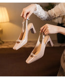 ADVBRIDGE  -  Designer Sandals Women Pumps French Women's Shoes Beige Square Toe High Heels Single Shoes Mary Sandals Sandalias De Mujer
